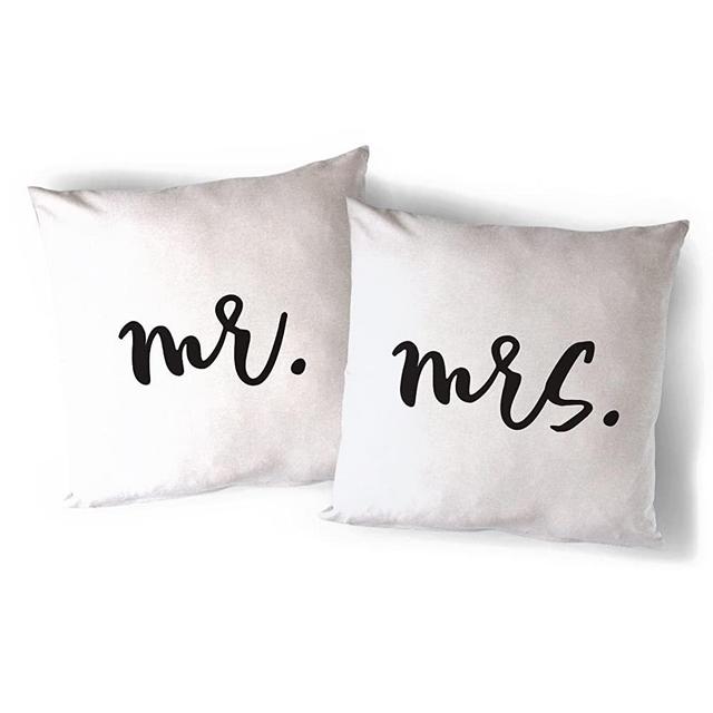 The Cotton & Canvas Co. Mr. and Mrs. Home Decor Pillow Cover, Pillowcase, Cushion Cover and Decorative Throw Pillow Case, 2-Pack (Natural Color, Not White)