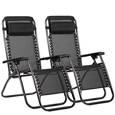 FDW Zero Gravity Chair Patio Lounge Recliners Adjustable Folding Set of 2 for Pool Side Outdoor Yard Beach, Black