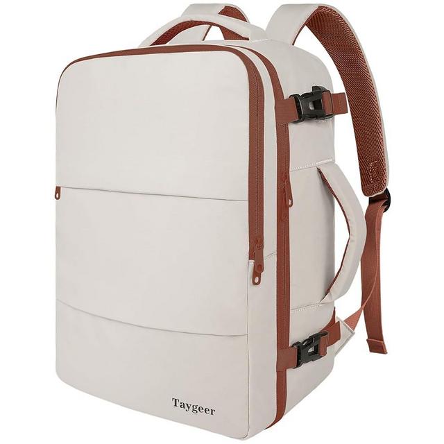 Taygeer Backpack for Women, College Backpack with Laptop Compartment & Shoe Pouch, 40l Travel Laptop Backpack Carry On Luggage, Airline Approved Personal Item Bag for Weekender Gym Hiking, Khaki White