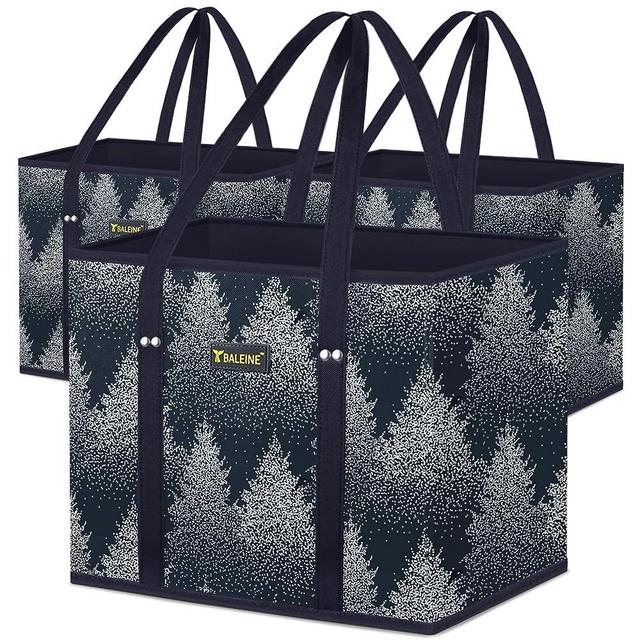 BALEINE 3Pk Reusable Grocery Bags, Foldable Shopping Bags for Groceries with Reinforced Bottom & Handles (Frost Abies)