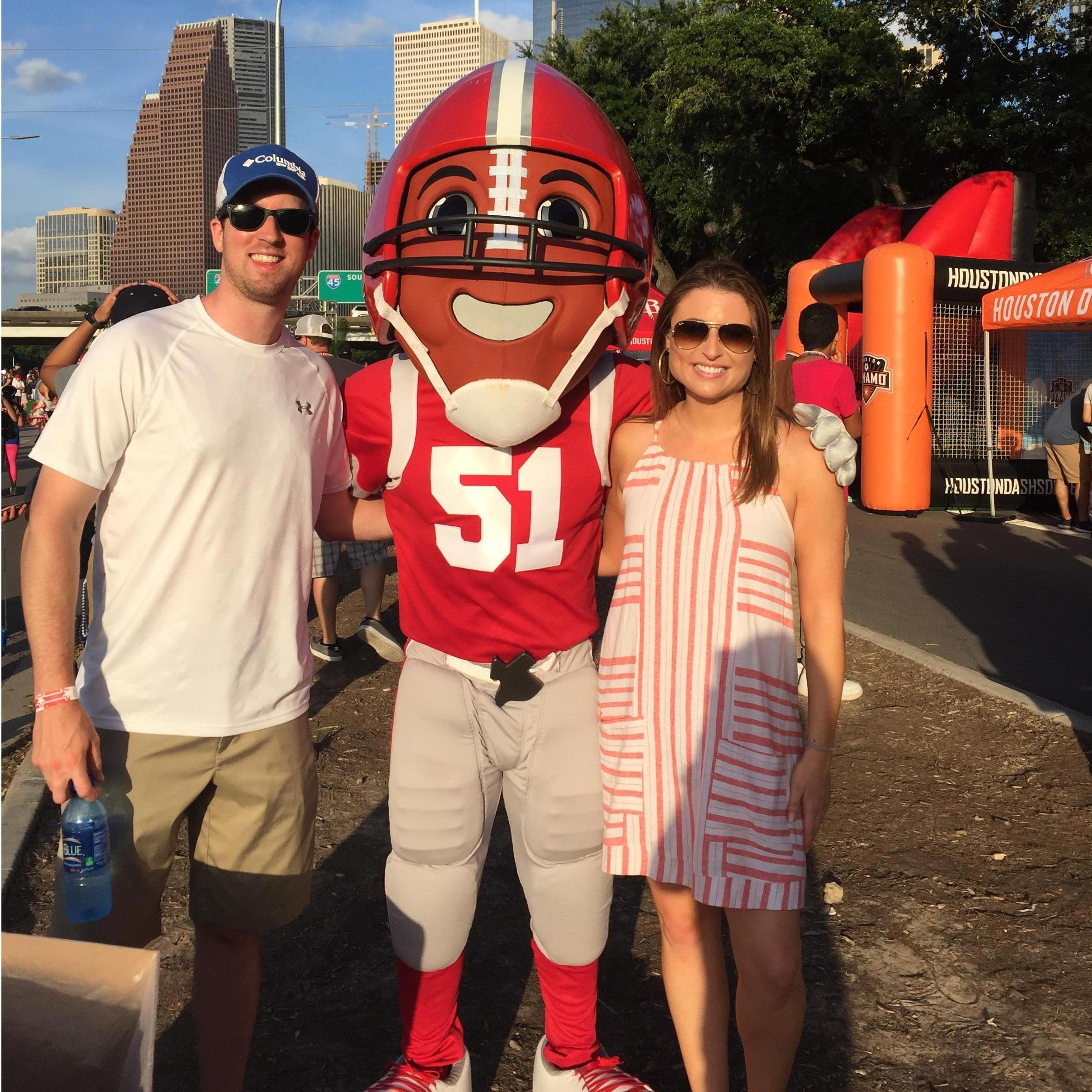 We spent one Fourth of July working the Freedom Over Texas celebration with TD, the Houston Super Bowl Host Committee mascot. Megan was TD's official handler while working on the Host Committee.