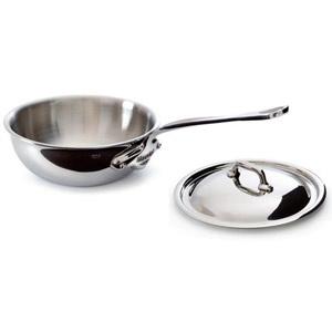 Mauviel MCook Stainless Steel Curved Splayed Saute Pan with Lid, cast stainless steel handle