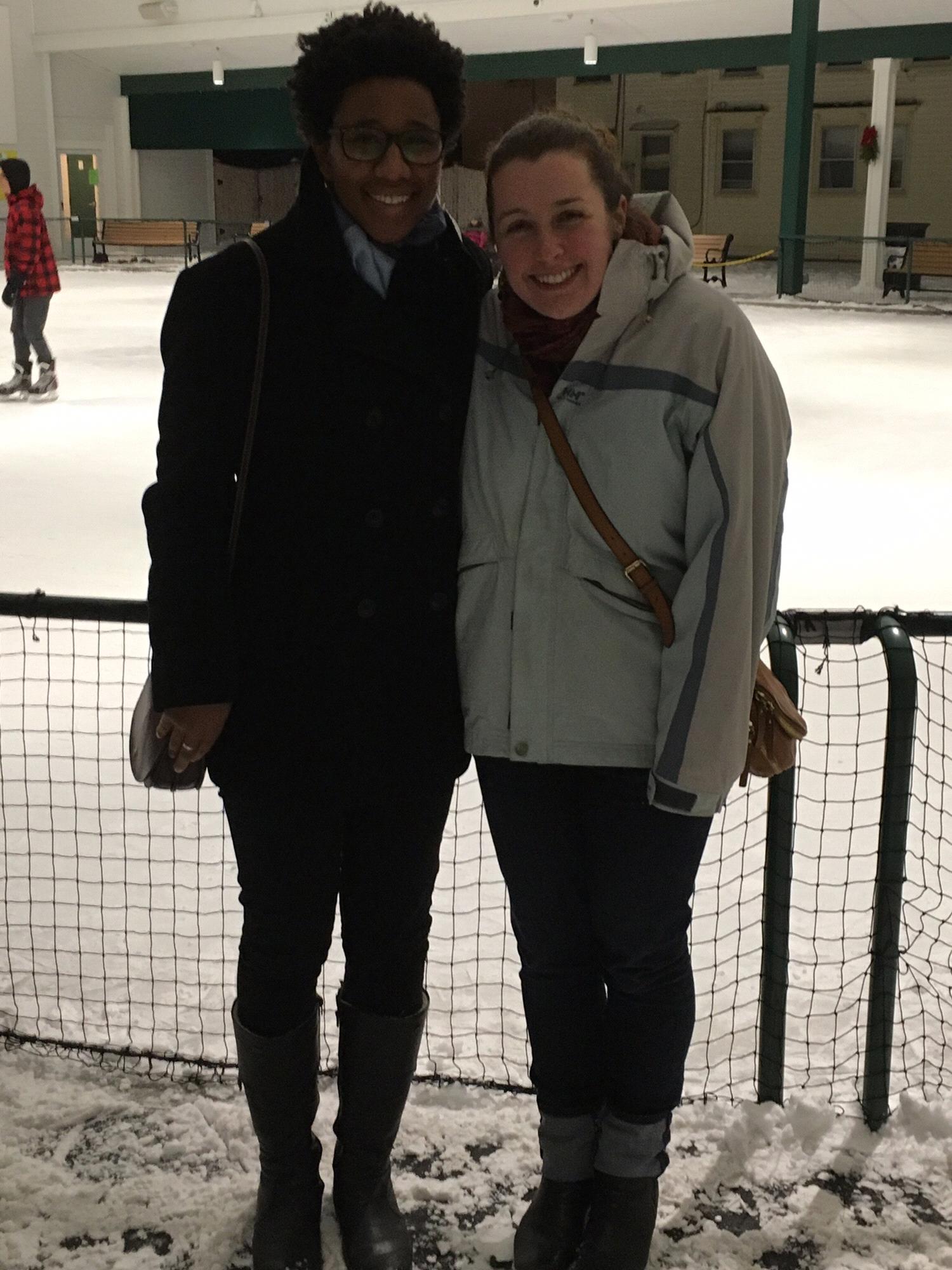 Anna visits Maine with Rosie for the first time, Dec 2015. (Here we are at the Kennebunk ice skating rink!)