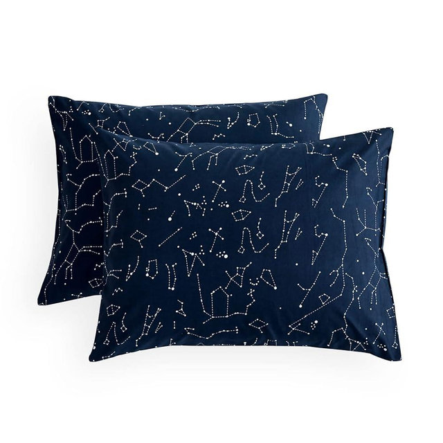 Wake In Cloud - Pack of 2 Pillow Cases, Navy Blue Constellation with White Space Stars Pattern Printed, Soft Microfiber Pillowcases (King Size, 20x36 Inches)
