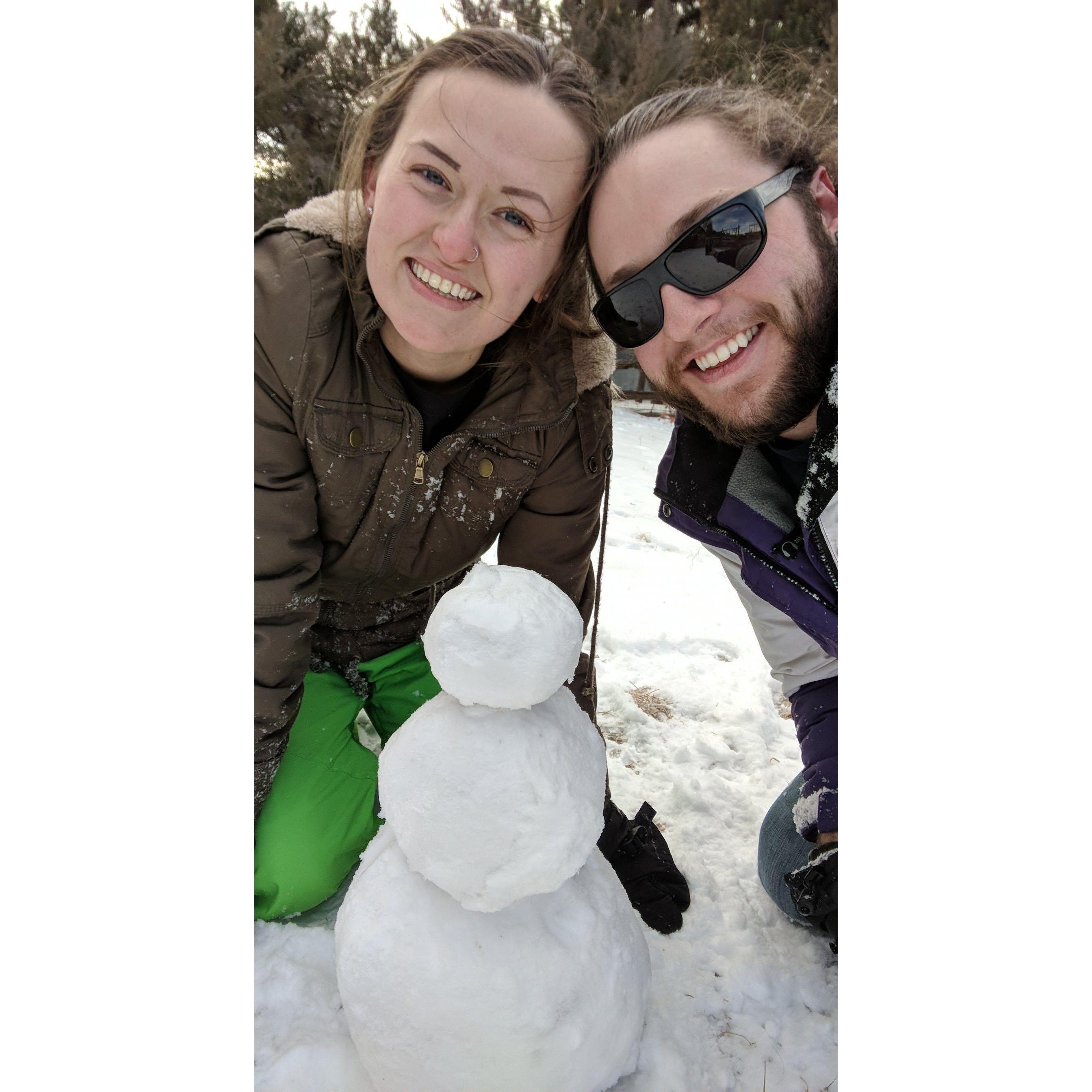 Our first snow-person together.