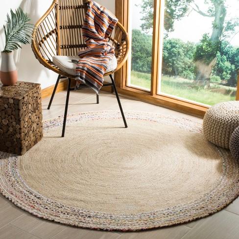 6' Solid Woven Round Area Rug Ivory/Light Beige - Safavieh