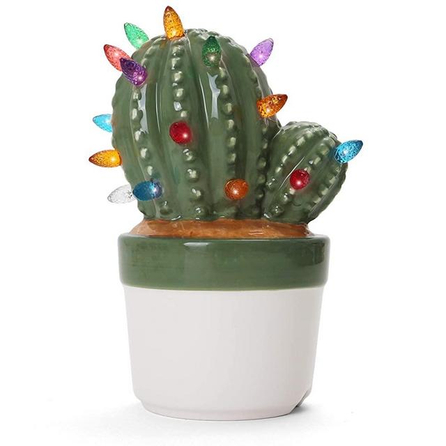 Ceramic Christmas Tree - Tabletop Christmas Tree with Lights - Lighted Vintage Ceramic Tree (Cactus Succulent, Succulent Green)