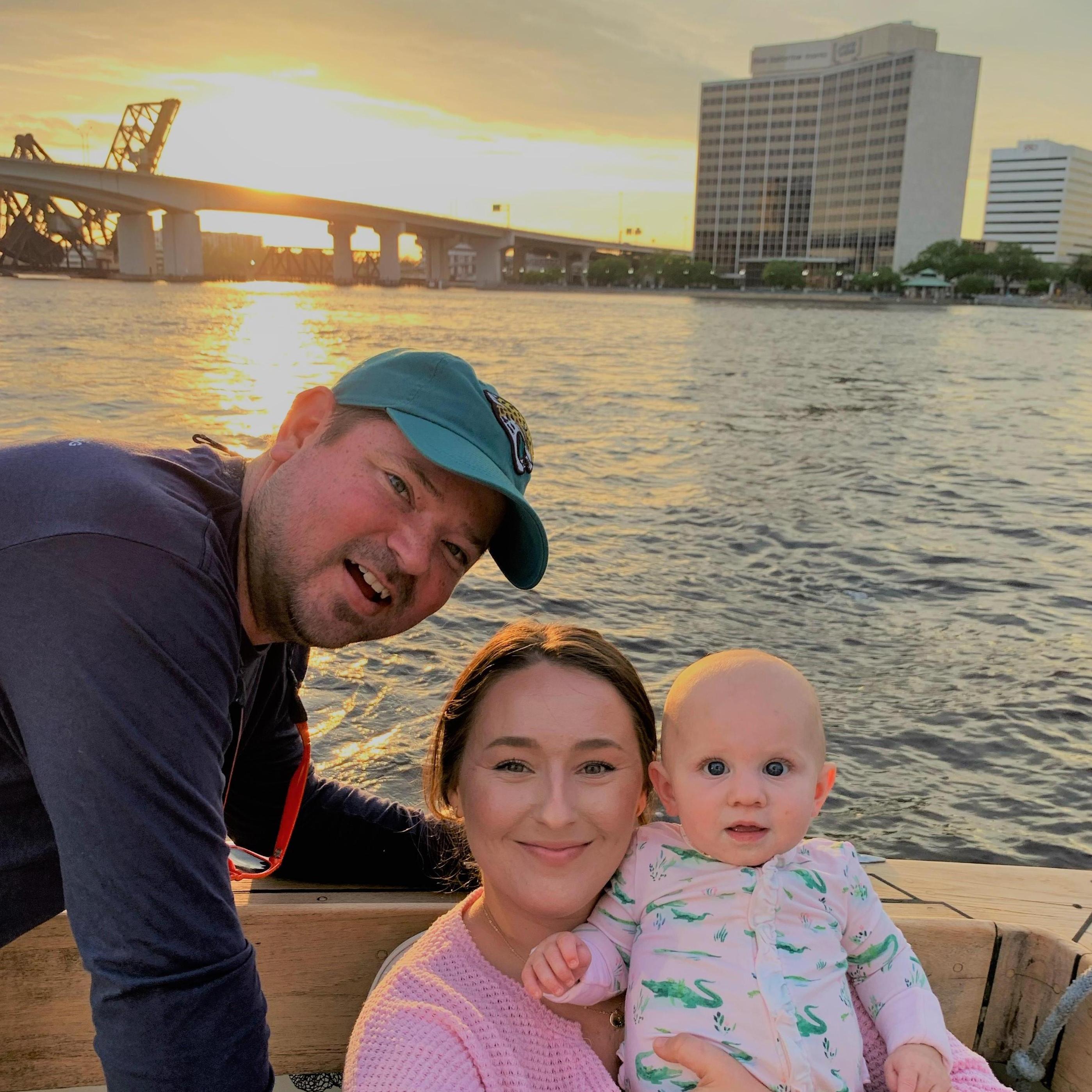 Sunset cruising with the Mullens and their beautiful baby girl, Banks!
