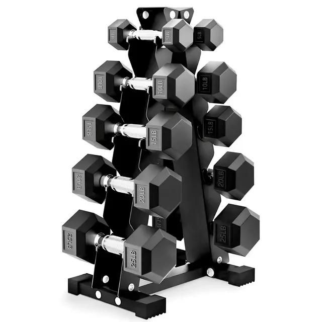 BalanceFrom Dumbbell Set with Stand, 5 Pair Rubber Encased Hand Weights, Home Gym Fitness Equipment, 150 Lb, Black
