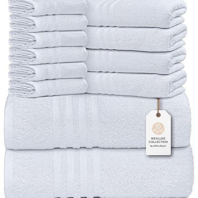 Wealuxe 12 Piece Bath Towel Set for Bathroom - 2 Bath Towels, 4 Hand Towels, 6 Washcloths 100% Cotton Soft and Plush Highly Absorbent, Soft Towel for Hotel & Spa - White