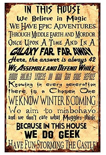 in This House We Do Geek Magic Poster, Vintage Retro Metal Poster Wall Decoration Home Office Bar Garage Cafe Hotel Men's Cave Club -Tin Sign 8x12 Inch