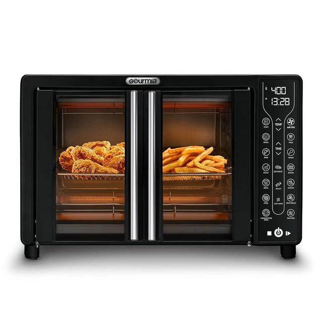 Gourmia Toaster Oven Air Fryer Combo 17 cooking presets 1700W french door digital air fryer oven 24L capacity accessories, convection toaster oven rack, baking pan tray recipe book GTF7460,Large,Black
