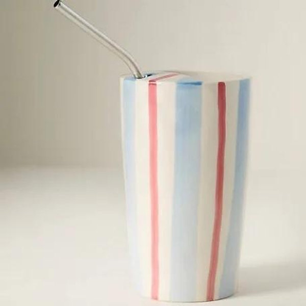 Daily Stripe Stoneware Demi Lid Sipper - Blue/Red, Standard, One Size