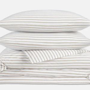 Luxe Sateen Duvet Set - Tandem Stripe in Pebble, King