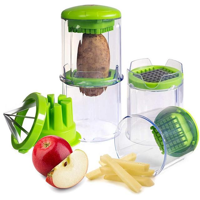 EZFries 2.0 X3001 French Fry Vegetable Cutter Virtually Unbreakable with Super Sharp Stainless Steel Blades, Crisp Perfect Cuts. Slices Tomatoes,Cucumber,Onion,BONUS Apple Slicer,Easy Clean Storage