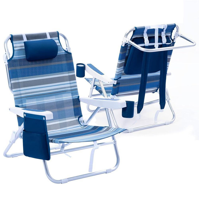 WTVIDAS Beach Chair 2 Pack Aluminum 5 Positions Lay Flat Textilene Folding Beach Reclining Chair with Backpack Straps, Cooler Bag & Cup Holder for Outdoor Lawn Camping