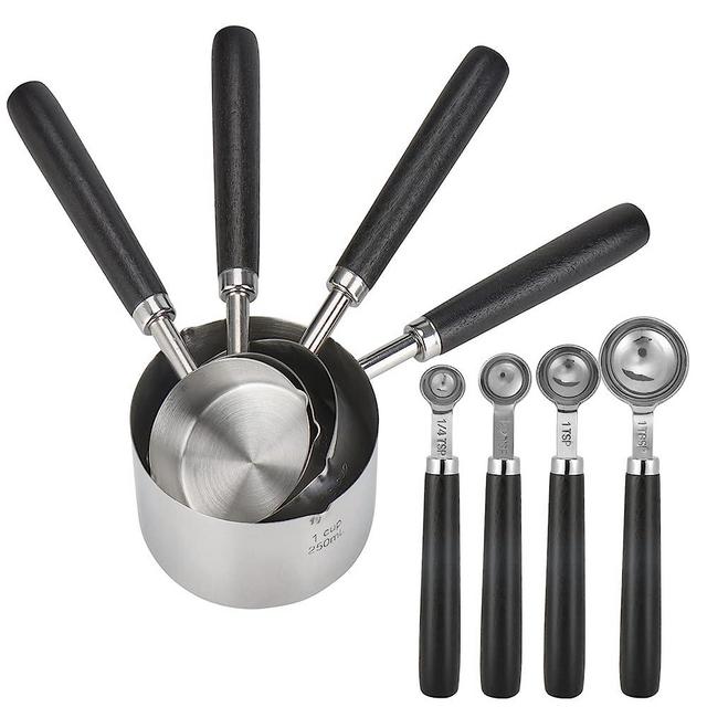 Muchtolove Measuring Cups and Spoons Set of 8, Golden Stainless Steel  Measuring Cup with Wooden Handle, Kitchen/Food/Liquid/Baking