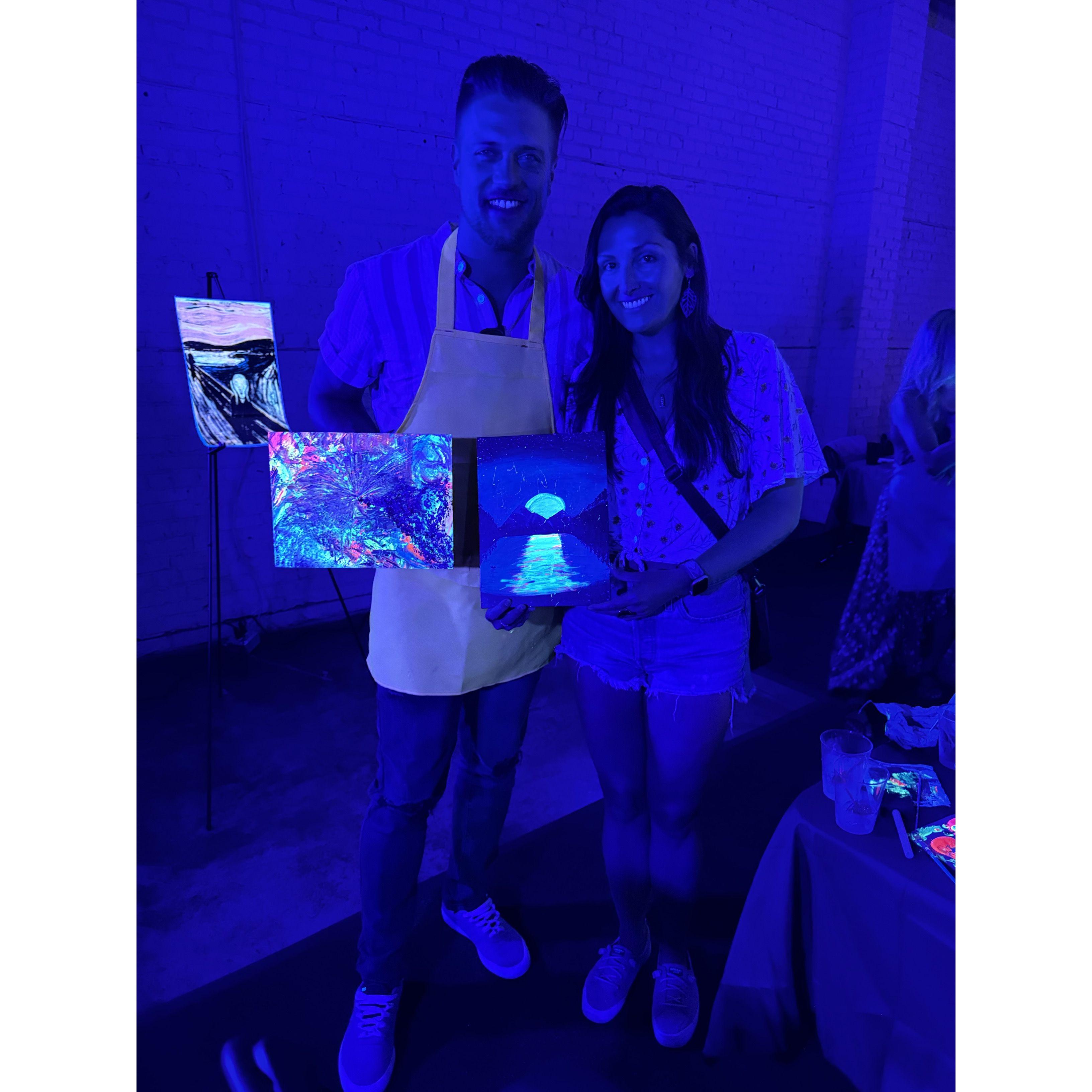 Neon sip and paint date night