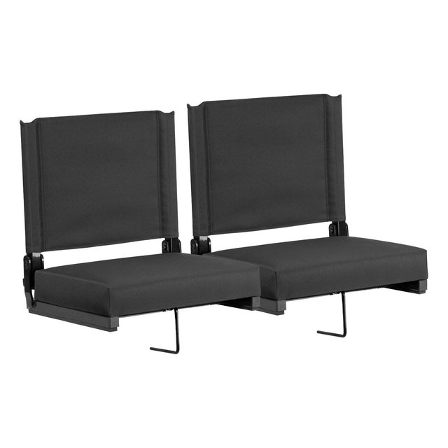 Emma and Oliver Set of 2 500 lb. Rated Lightweight Stadium Chair with Ultra-Padded Seat, Black