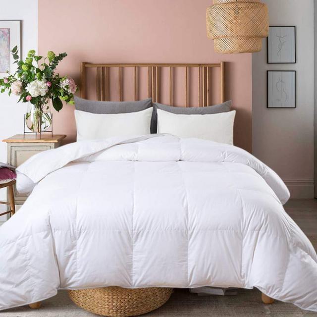 Ubauba All-Season Down Comforter 100% Cotton Hypoallergenic Quilted Feather Comforter with Corner Tabs. Lightweight Goose Down Duvet Insert White Cotton Comforter - Queen/Full 90x90