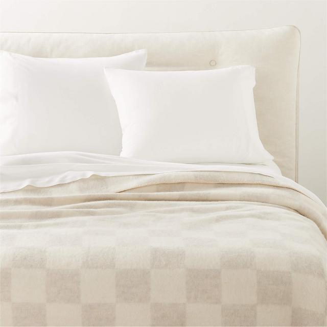 Crosby Ivory Check Alpaca Wool Full Queen Blanket