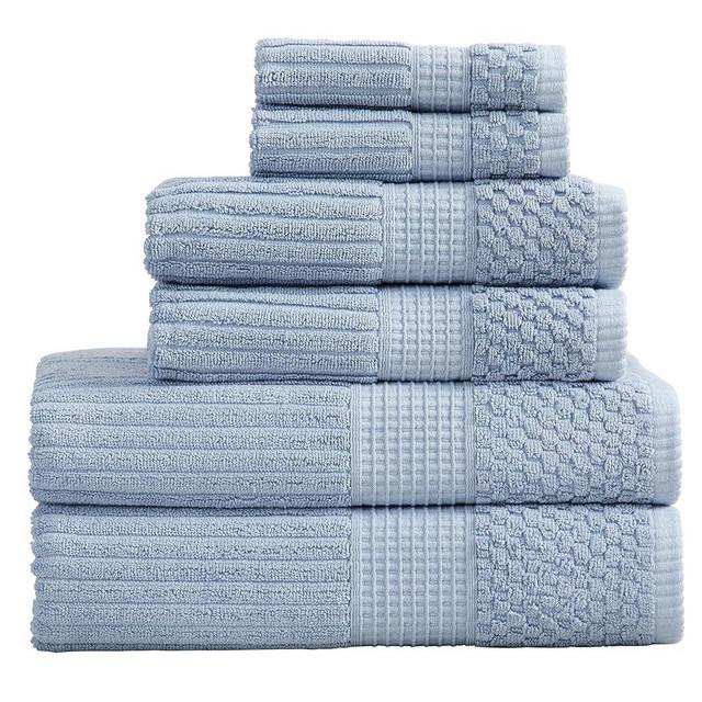 Springtree Home 100% Cotton Towel Set 6 Piece Set | Super Soft & Absorbent Quick-Dry 2 Bath Towels 2 Hand Towels & 2 Washcloths |Textured and Durable Cotton | Krista Collection (Dusty Blue)