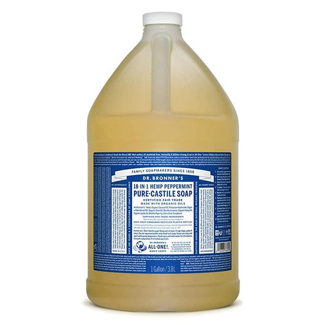 Dr. Bronner’s - Pure-Castile Liquid Soap (Peppermint, 1 Gallon) - Made with Organic Oils, 18-in-1 Uses: Face, Body, Hair, Laundry, Pets and Dishes, Concentrated, Vegan, Non-GMO