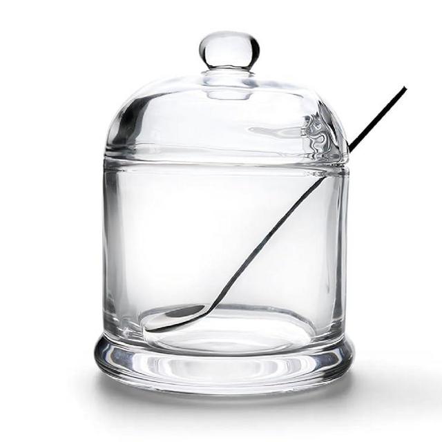 Thick Glass Salt Cellar with Stainless Steel Spoon, Clear Container for Kosher, Sea, Himalayan Salt, Sugar, Pepper, Heavyweight Spices Jar, 10 oz