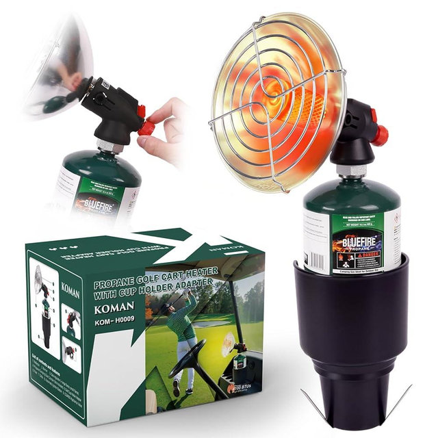 KOMAN Golf Cart Heater,Outdoor Propane Heater with Golf Cart Cup Holder,Self Ignition Safe Cordless Golf Cart Accessories for Most Golf Cart EZGO, Yamaha, Club Car(Fuel not inculded)