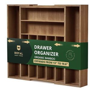 Royal Craft Wood Luxury Bamboo Kitchen Drawer Organizer - Silverware Organizer - Utensil Holder and Cutlery Tray with Grooved Drawer Dividers for Flatware and Kitchen Utensils (9 Slot, Brown Bamboo)
