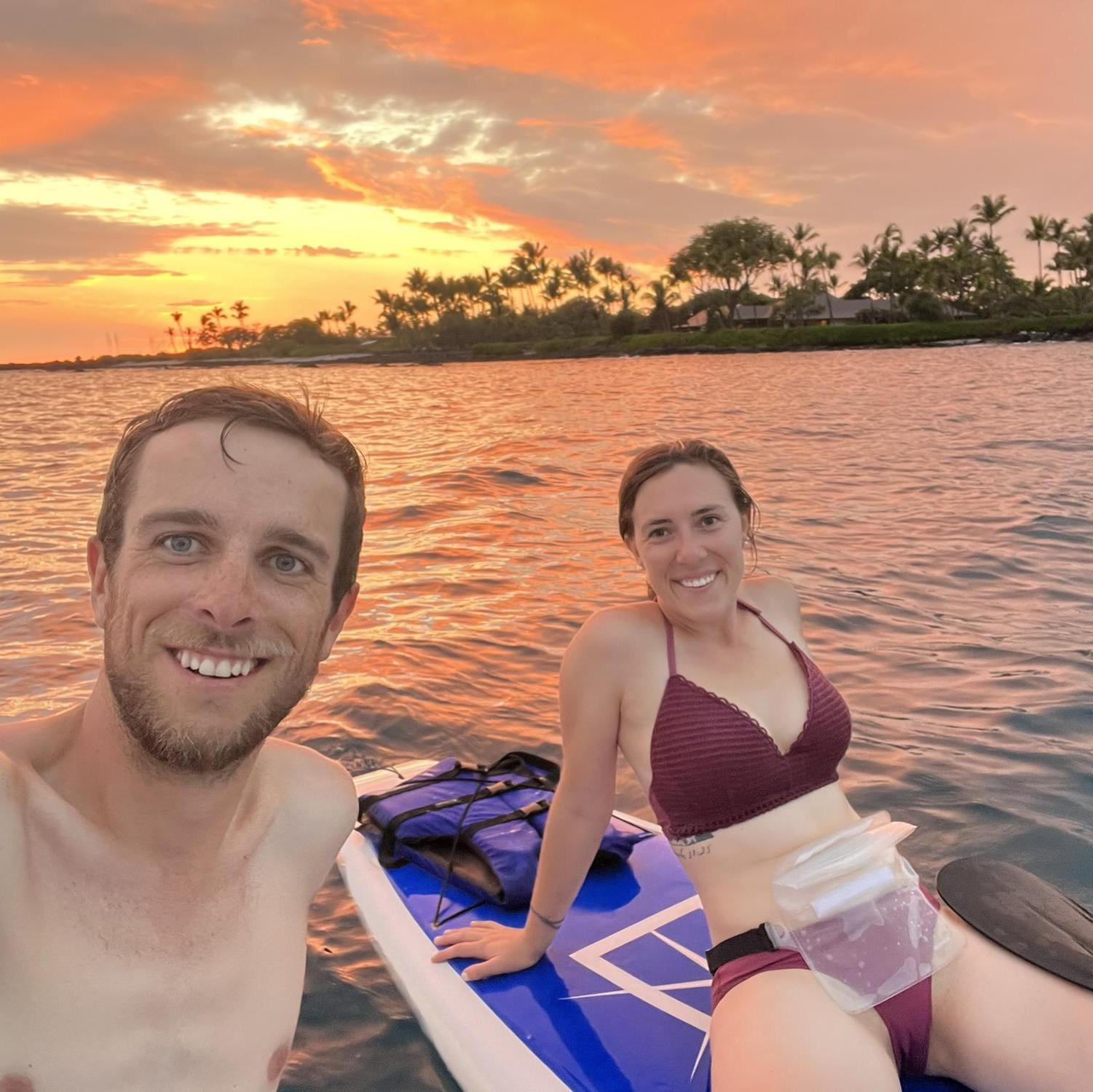 Paddle boarding at sunset in Kailua-Kona, Hawaii