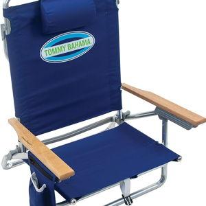 Tommy Bahama 5-Position Classic Lay Flat Folding Backpack Beach Chair, Polyester, Navy