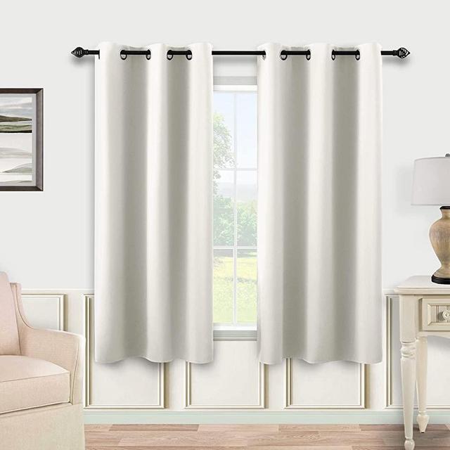 KOUFALL Cream White Curtains 45 Inch Length for Small Windows,Short 2 Panels Set Room Darkening Blackout Light Blocking Heat Grommet Curtain Shades for Bedroom 34x45 Inches Long Off White Ivory Beige