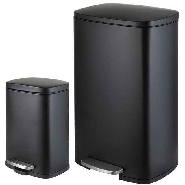 ComfyCorner 13.2+1.3 Gallon Trash Can Combo Set, Stainless Steel Garbage Bin with Pedal, Removable Inner Waste Bucket, Anti-Fingerprint, Soft-Close Locking Lid Dustbin for Kitchen, Bathroom, Office