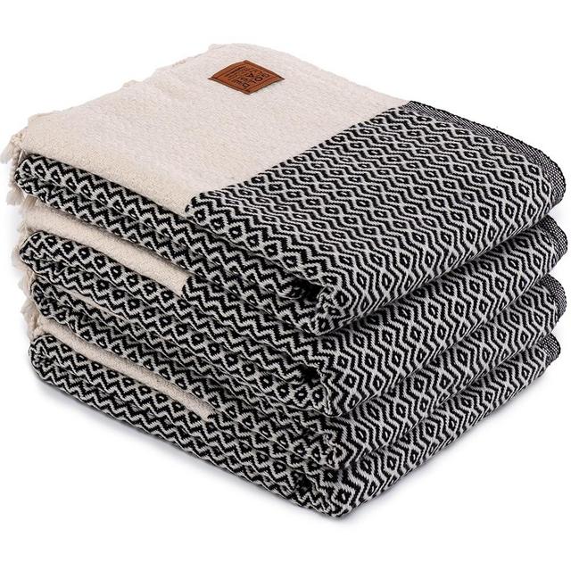 Zeus Original Turkish Beach Towel by Gold CASE - Set of 4-100% Cotton - 67x38 inches XXL Oversized - PRE-Washed - Quick Dry, Sand Free Turkish Towel - Lightweight Bath Towels (Black)