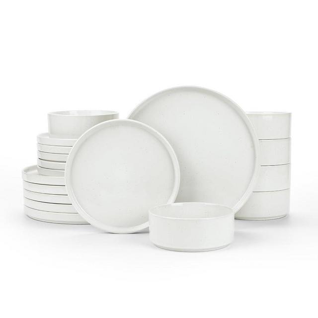 Famiware Nebula Plates and Bowls Sets, 18 Pieces Dinnerware Sets, Dishes Set for 6, White