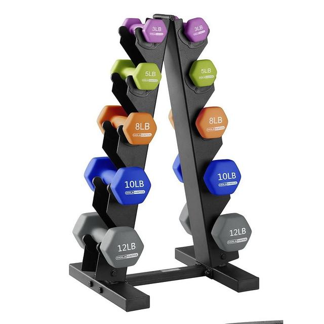 HolaHatha Neoprene Dumbbell Free Hand Weight Set with Rack, Ideal for Home Exercises to Gain Tone and Definition