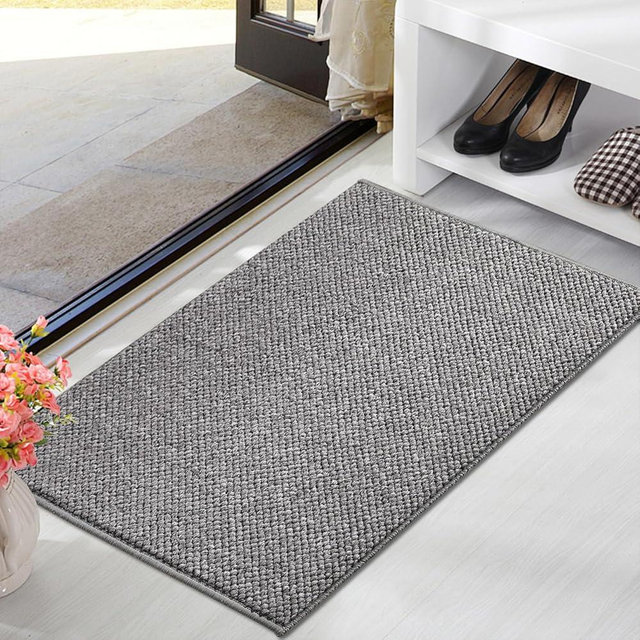 Yancorp Front Door Mat 24"x 35" Faux Jute Indoor Entrance Doormat Outdoor Welcome Mat Entry Entryway Rugs Inside Outside Door Mats for Home Entrance Durable Non Slip Dirt Trapper Duty-Grey