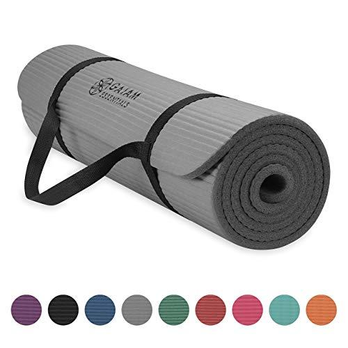 Gaiam Essentials Thick Yoga Mat Fitness & Exercise Mat with Easy-Cinch Yoga Mat Carrier Strap (72"L x 24"W x 2/5 Inch Thick)