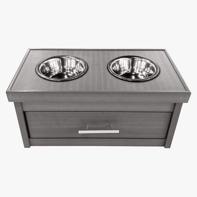 Ecoflex® Dual Pet Bowls with Storage Drawer, Gray