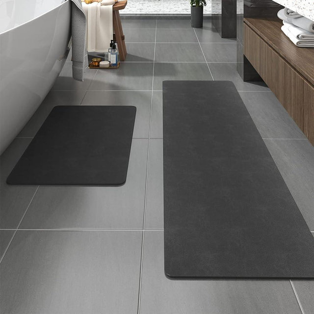 MontVoo -Bath Mat Rug Set-Rubber Non Slip Quick Dry Super Absorbent Thin Bathroom Rugs Fit Under Door-Washable Bathroom Floor Mats-Shower Rug for in Front of Bathtub,Shower Room,Sink