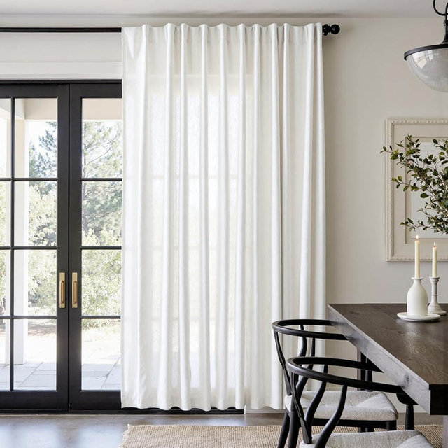 jinchan Linen Blend Curtain 84 inch Length 1 Panel for Sliding Door, Light Filtering 100 inch Extra Wide Living Room Drape with Rod Pocket Back Tab(100W x 84L, Off White)