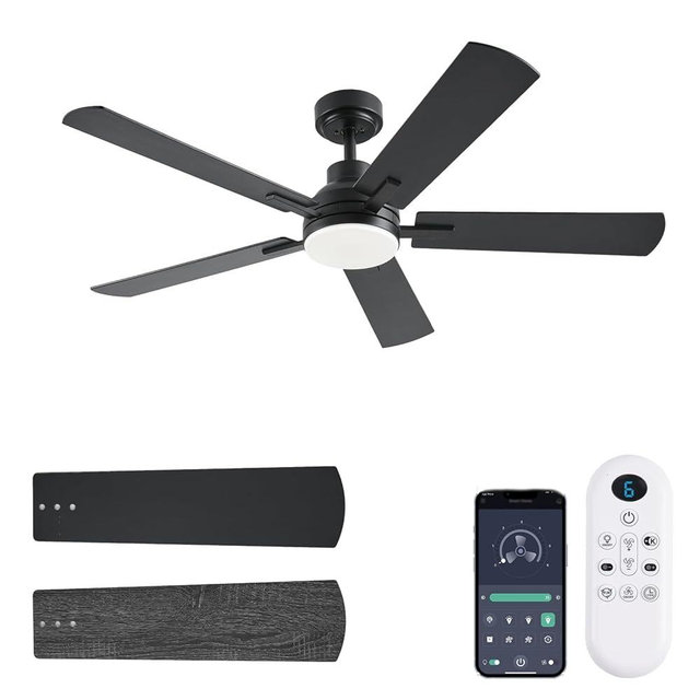 JSAITEE Ceiling Fans with Lights, 52 Inch Low Profile Modern Ceiling Fan with Light and Remote Control, DC Reversible Motor,Noiseless,3CCT,Dimmable, Black 8 Speeds Ceiling Fan for Bedroom Living Room