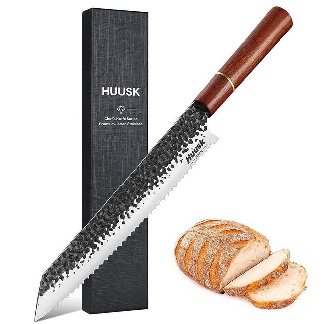 Huusk Japanese Bread Knife, 9.7 Inch Long Serrated Bread Knife, Lightweight Slicing Bread Knife for Cutting Homemade Sourdough Bread, Serrated Knife with Gift Box