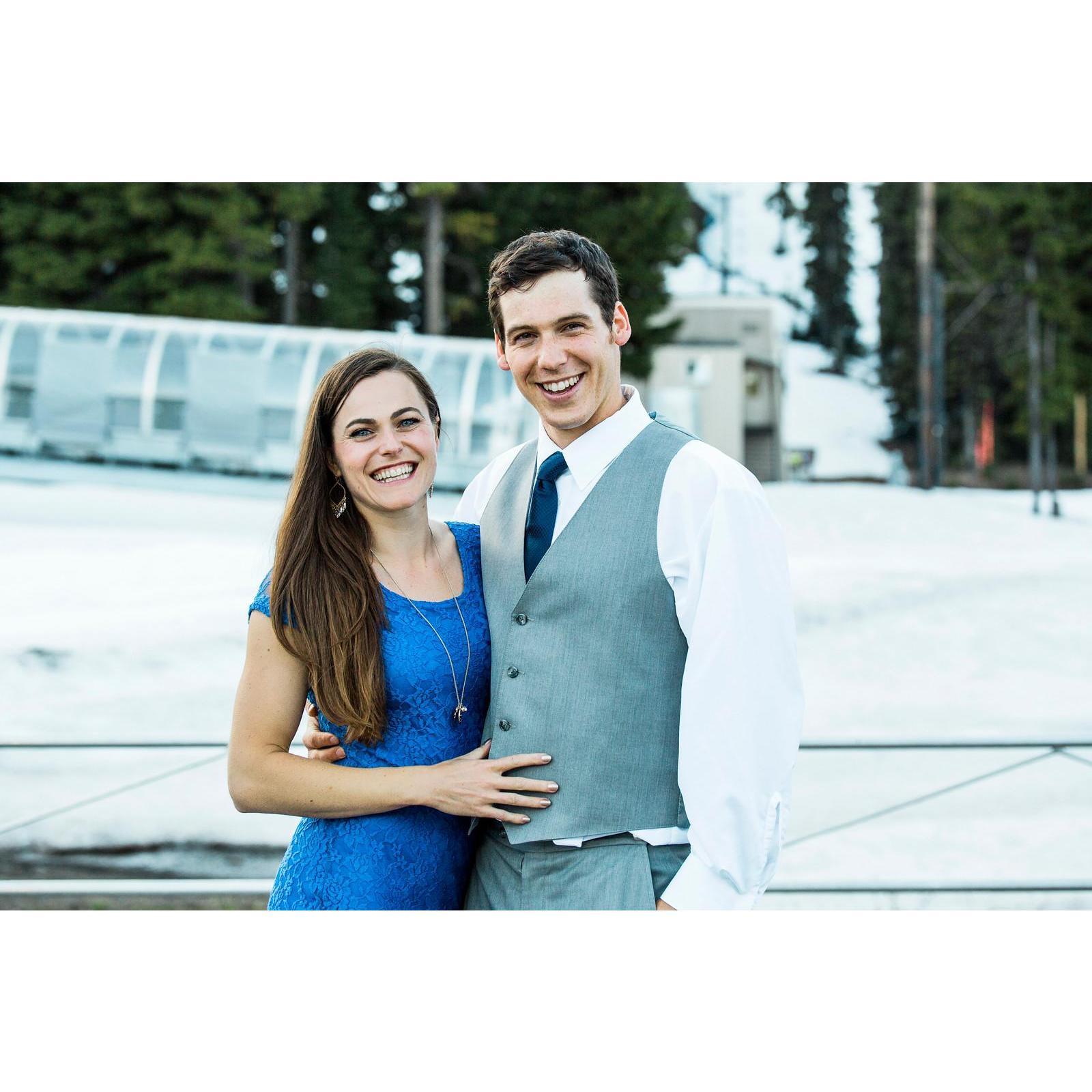 Happily enjoying Mike and Leslie's snow in June wedding at Mt Hood 2017