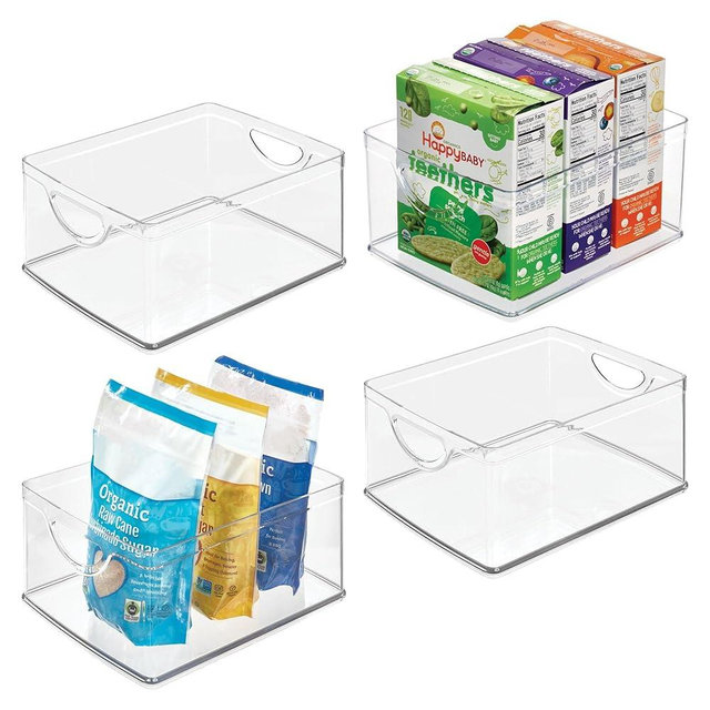 iDesign Pantry Storage Bins with Handles for Cabinets or Fridge - Set of 4 - Clear - Made in USA