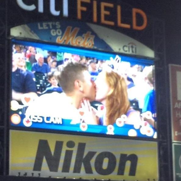 On the "Kiss Cam" at a Mets game. Thanks Leah for capturing this!