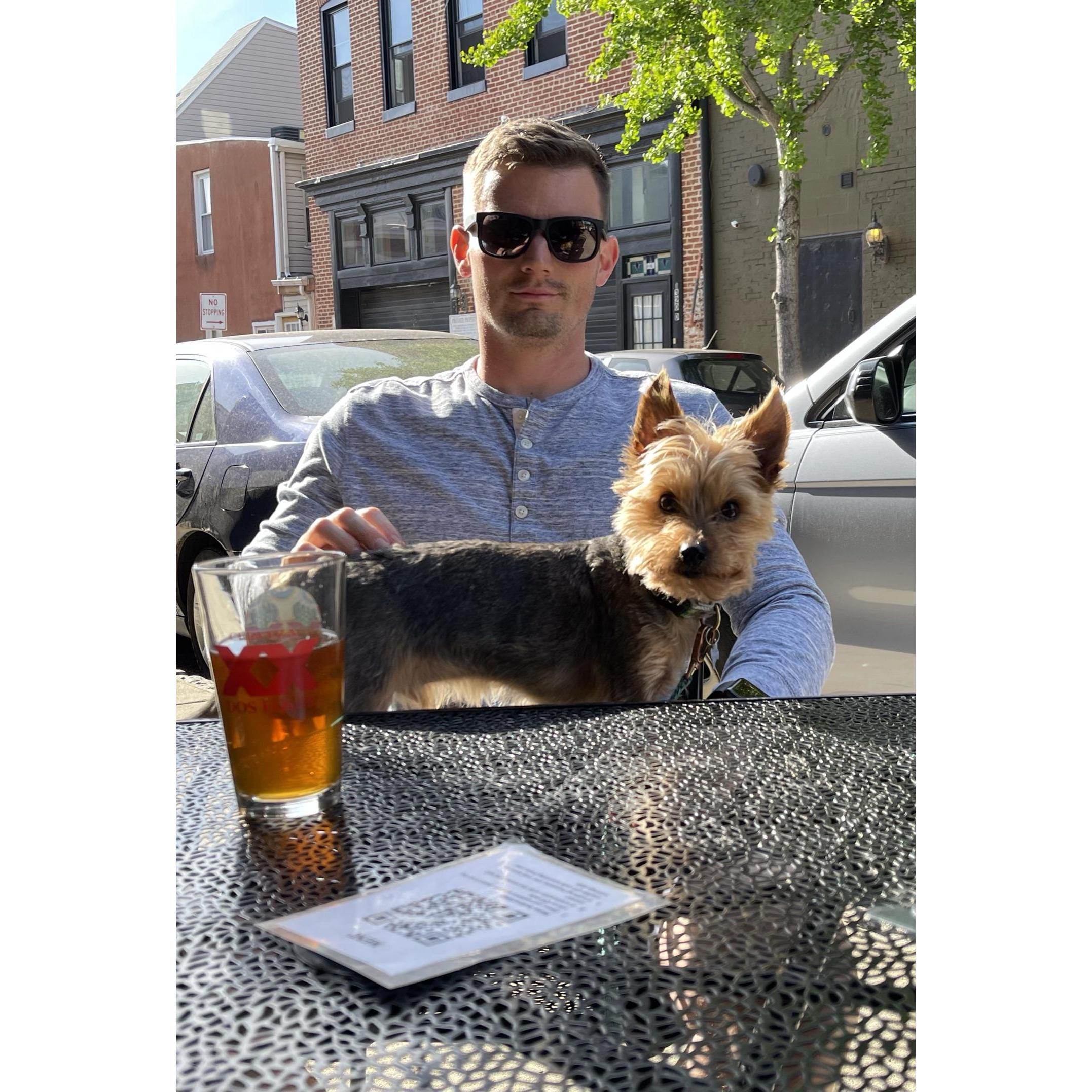 Stephen and Bentley at our favorite spot The Row House!