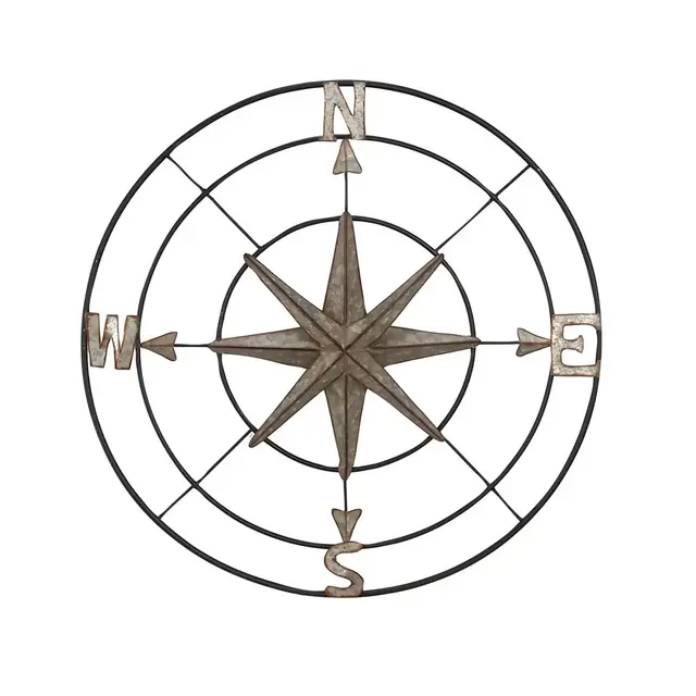 Ridge Road Decor Arrow and Compass 32-Inch x 32-Inch Metal Wall Art in Grey
