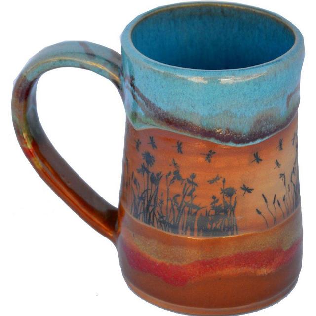 ALWAYS AZUL POTTERY Dragonflyscape 17 Oz. Small Tankard in Indian Summer Glaze - Handmade Ceramic Beer Mugs - Stylish and Unique Handcrafted Artistic Stoneware- Polished Clay Cups, Great For Beer